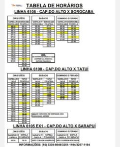 Tabela de horários Rodoviária Capela do Alto
